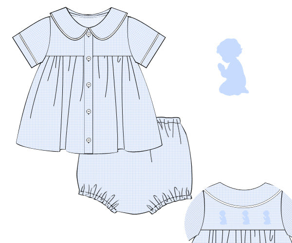 Praying Boy Back Smock Boys Diaper Cover Set