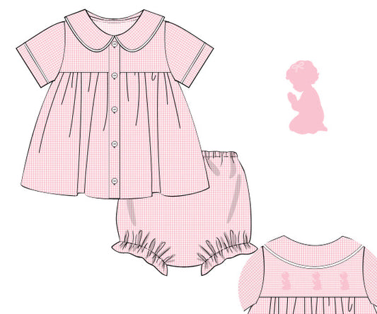 Praying Girl Back Smock Diaper Cover Set