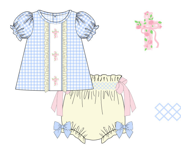 Jesus Loves Me Vertical Smock Plate Diaper Cover Set