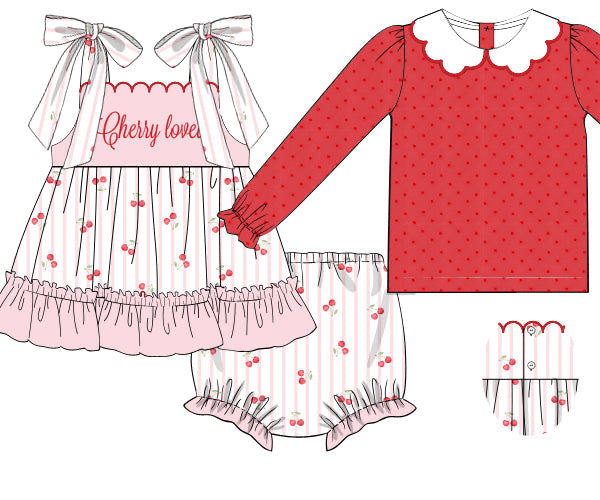 Cherry Loved Girls Diaper Cover Set With Under Shirt