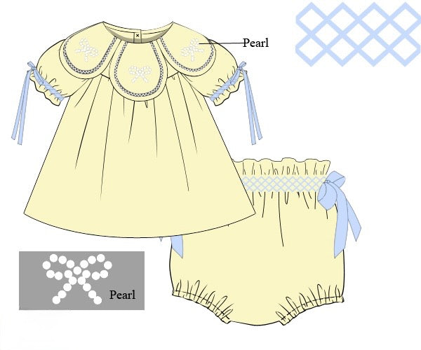 Pearl Bow Petal Neck Diaper Set with Smocked detail on Diaper Cover - Pre Order 3