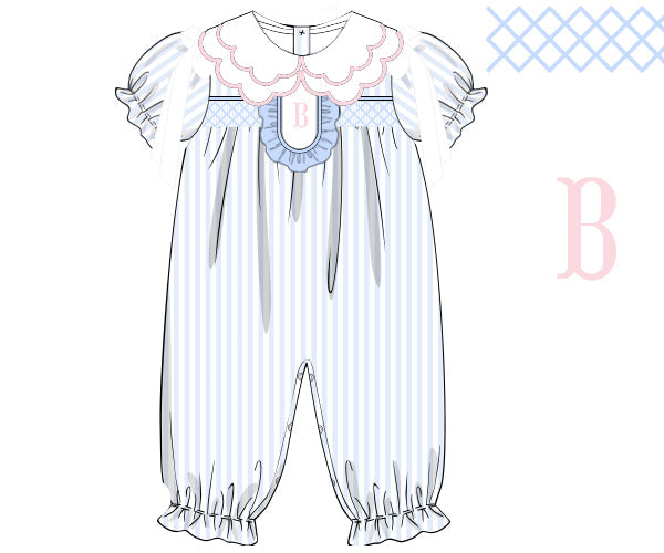 Custom Striped Long Bubble with Double Scallop Collar - Pre Order 3