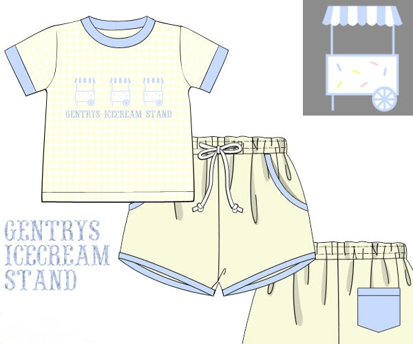 Ice Cream Stand Custom Name Boys Shorty Set