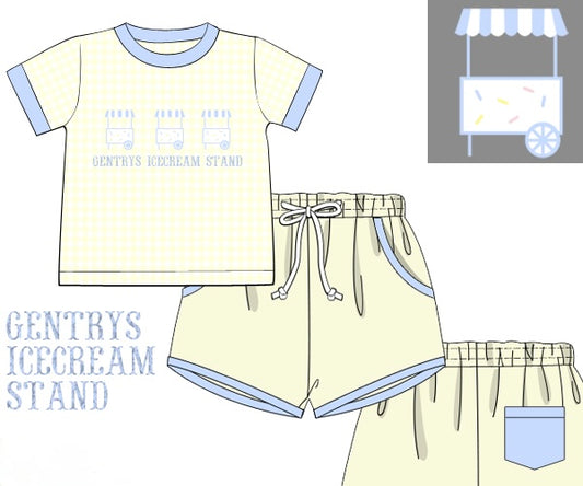 Ice Cream Stand Custom Name Boys Shorty Set