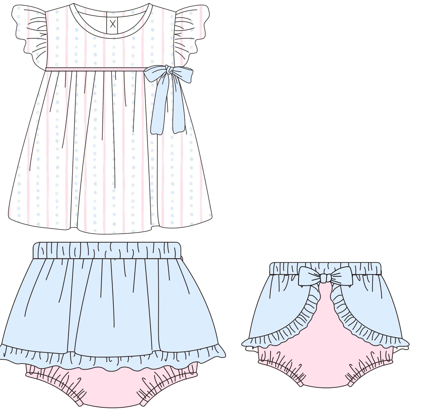 Bitty Dot Poppy Skirted Diaper Cover Set